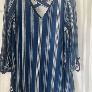 Roz & Ali Navy and White Striped Blouse